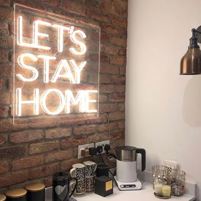 Let's Stay Home Neon Sign, Custom Home LED Neon Light Bedroom Living Room Kitchen Wall Decor Art Wedding Decoration Personalized Gift Size:20x 18inches