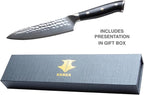KANKA Grill 5" Damascus Steel Utility Knife - Professional 67 Layers, Hammered Finish, G10 Fiberglass Handle, Razor Sharp Kitchen Blade for Cooking, BBQ, Meat, Veggies & Slicing - Black