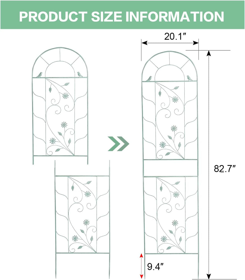 Sungmor Large Metal Garden Trellises for Climbing Plants - 82.5 Inch Tall & 2PC Green Pack - Beautiful Retro Style Metal Fence Trellis - Gardening Vines Plant Support for Flower Rose Climbing