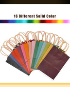 qiqee 200Pcs Paper Gift Bags with Handles - 8.3"x6"x3.15" Small Party Favor Bags Multiple Uses - 16 Solid Colors