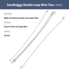 Sandbaggy Double Loop Rebar Wire Bar Ties | 16 Gauge | Made of Industrial Grade Wire | Great for Securing Rebar, Sandbags & More | Extra Long Length (18 Inch Length, Pack of 100)