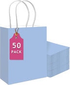 qiqee 50-Packs Light Blue Paper Gift Bags with Handles Bulk 13"x10.3"x4.6" Large Size Party Favor Bags Multiple Uses