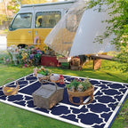 GENIMO Outdoor Rug Waterproof for Patio Decor, 5'x8' Reversible Plastic Straw Rug Carpet, Camping Mats for Outdoor, RV, Backyard, Deck, Balcony, Picnic, Blue & White