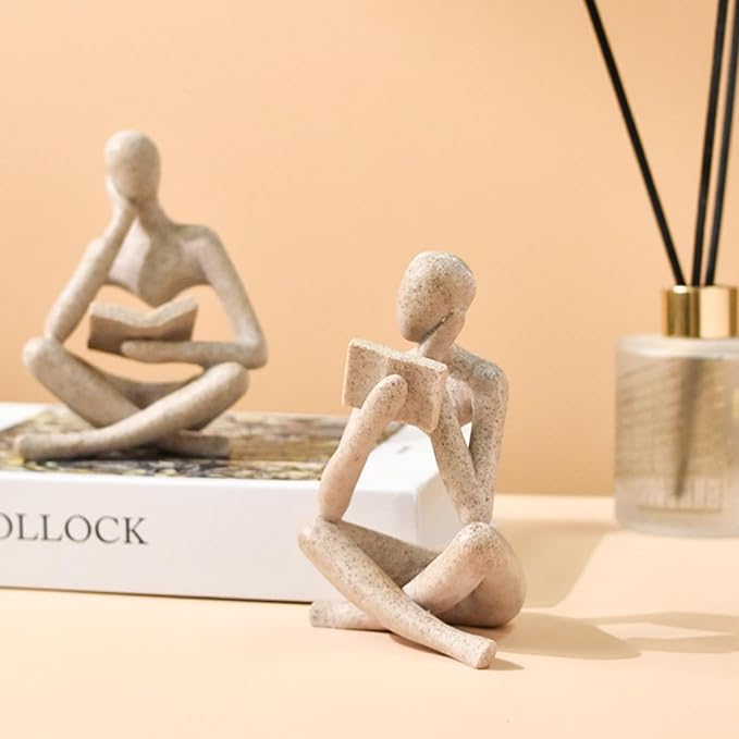Gold Reading Women Statue, Thinker Sculptures, Abstract Art Ornament, Modern Aesthetic Figurine Decoration, Suitable for Home Living Room Bedroom Office Shelf Table Desk Bookshelf Decor