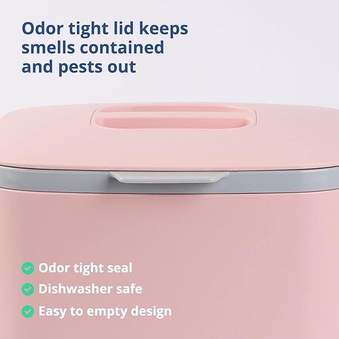 BLUE GINKGO Kitchen Compost Bin [5L / 1.32 GAL] – Filter-Free, Odor-Tight Countertop Food Waste Pail with Handles (Made in Korea, Pink)