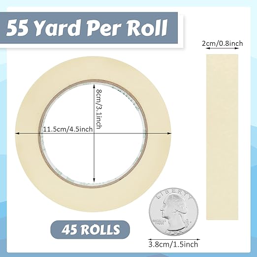 Masking Tape Bulk General Purpose Masking Painting Tape 55 Yards for Painting Home Office School Stationery Arts Crafts Basic Use, Easy Removal(45 Rolls,0.8 Inch)
