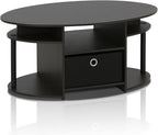 Furinno Jaya Simple Design Oval Coffee Table with Bin for Living Room, Walnut