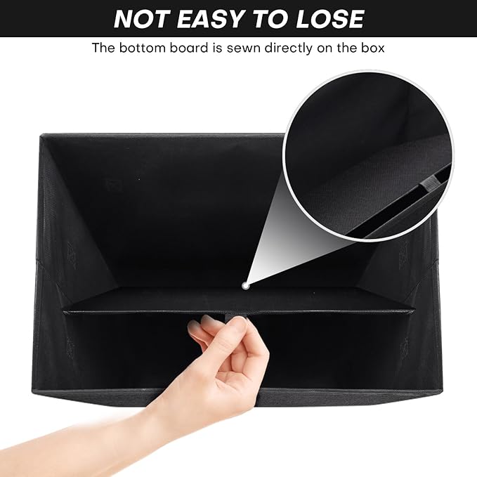 Large 17" 42 Quarts Collapsible Stackable Storage Bins with Lids [3-Pack] Foldable Fabric Linen Storage Boxes Cube, Closet Organizer Baskets with Label (16.7 x 12 x 12", Black)