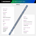 Sandbaggy 12" X Flat Ties for Concrete Forms - 11 Gauge Steel - Wall Ties Compatible with Standard Wedge Bolts - Space and Secure Modular Concrete Forms (12 inch Walls, 2500, Count)