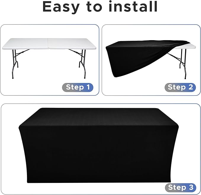 Nasitos Black Fitted Table Covers for 6 Foot Tables - 72 x 30 Inch - 6 Pack Stretch Spandex Rectangle Table Clothes, Polyester Fabric Tablecloths for Parties, Trade Show, Craft Show, Banquet
