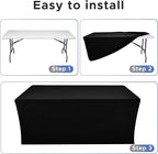 Nasitos Black Fitted Table Covers for 6 Foot Tables - 72 x 30 Inch - 6 Pack Stretch Spandex Rectangle Table Clothes, Polyester Fabric Tablecloths for Parties, Trade Show, Craft Show, Banquet
