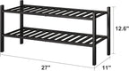 2-Tier Black Bamboo Shoe Rack for Entryway, Stackable | Foldable | Natural, Shoe Shelf Storage Organizer for Hallway Closet, Free Standing Shoe Racks for Indoor Outdoor