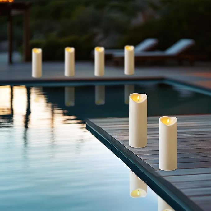 Amagic 4” x 12” Large Waterproof Outdoor Flameless Candles, Battery Operated with Remote Control and Timer, Flickering LED Pillar Candle for Outdoor Patio Yard Porch Decor, Ivory White, Set of 2