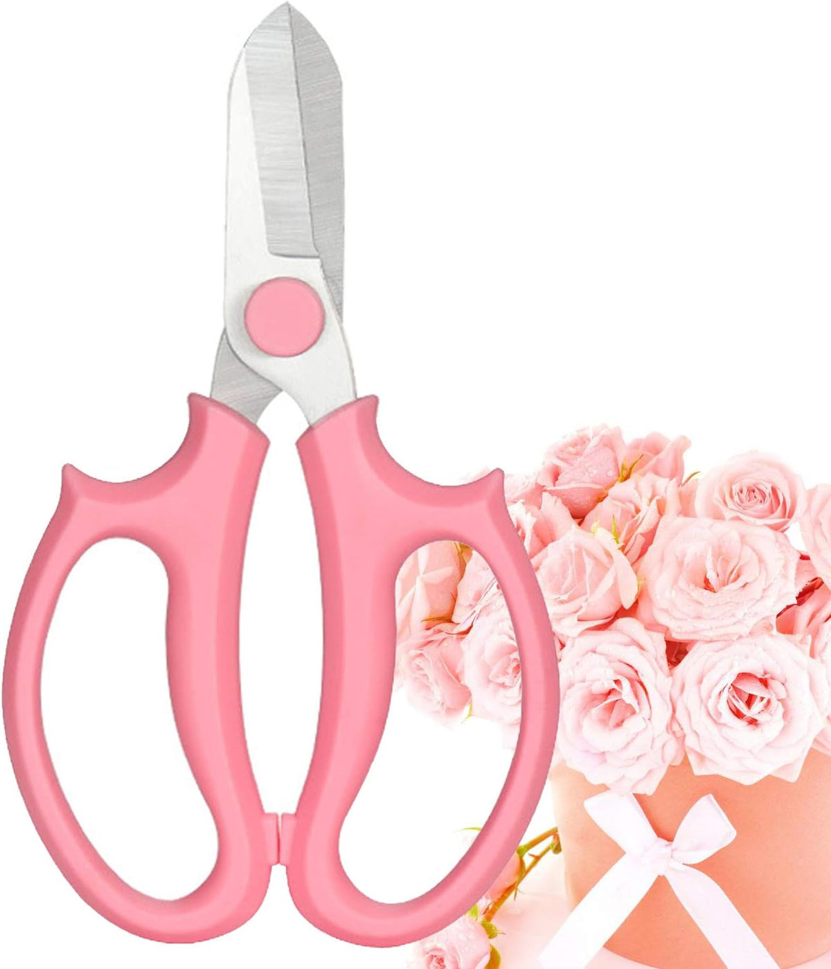 Leize Flower Scissors, Premium Thickened Stainless Steel Floral Shears, Strong Pruner for Flowers, Branches and Leaves (Pink)