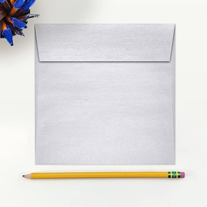 LUXPaper Square Invitation Envelopes | Peel & Press | 6" x 6" | Silver Metallic | 80lb. Text | 50 Qty