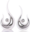 DOVDOV Abstract Ceramic Statues Set of 2, Silver and White Home Decor, Modern Classic Art Statues with Plated Gold Accents