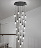 24 Light Modern Glam Crystal Chandelier for High Ceiling LED Dimmable Ceiling Pendant Light Staircase Foyer Enterway Living Room Chandelier Lighting Antique Black