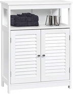 Tangkula Bathroom Floor Cabinet, Wooden Freestanding Storage Cabinet with Double Shutter Door & Adjustable Shelf, Storage Cabinet for Bathroom Living Room (White)