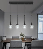 4-Lights Modern Pendant Lights for Kitchen Island LED Dimmable Crystal Glam Ceiling Pendant Lighting Chandelier for Dining Room Hallway Bedroom Black
