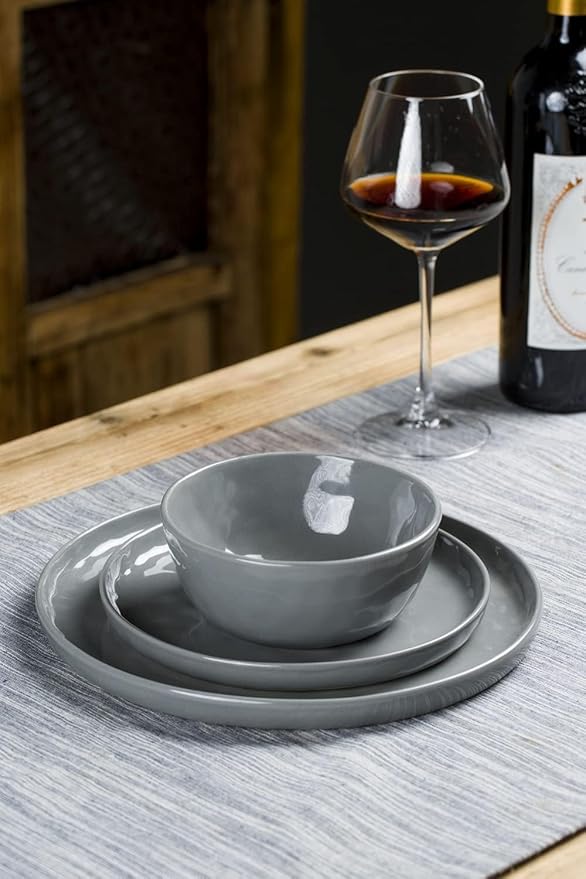 Famiware Mars Plates and Bowls Set, 24 Pieces Dinnerware Sets, Dishes Set for 8, Dark Gray
