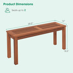 Tangkula Patio Wood Bench, 2-Person Solid Wood Bench with Slatted Seat, 39.5" Long Loveseat with Stable Wood Frame, Indoor Outdoor Dining Bench for Backyard, Poolside, Entryway (1)