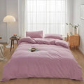 FACE TWO FACE Bedding Duvet Cover Set 3 Pieces 100% Washed Cotton Duvet Cover Linen Like Textured Breathable Durable Soft Comfy (King, Pink Purple.)