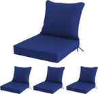 24x24 Inch Outdoor Chair Cushions Set of 4, Patio Furniture Cushions - Removable Cover, Water-Repellent, Fade-Resistant, Non-Slip Bottom & Straps, Replacement for Deep Seat Sofa & Couch - Navy
