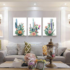 Wall Art for living room Canvas Prints Artwork bathroom Wall Decor Simple Life Green plants cactus Picture Watercolor painting 3 Pieces kitchen bedroom wall decorations Office Works Home Decoration
