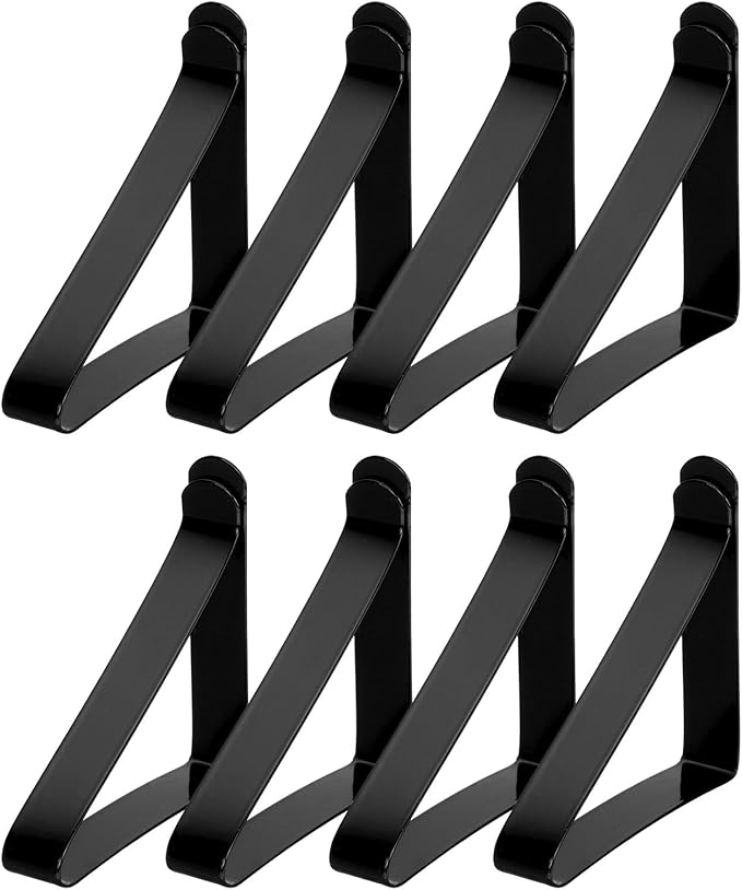 uxcell 8 Pack Tablecloth Clips, Stainless Steel Table Cloth Cover Clamps, 2.56" x 2.68" Windproof Holder Clips for Home Party Picnic Wedding Camping Dining Tables, Black