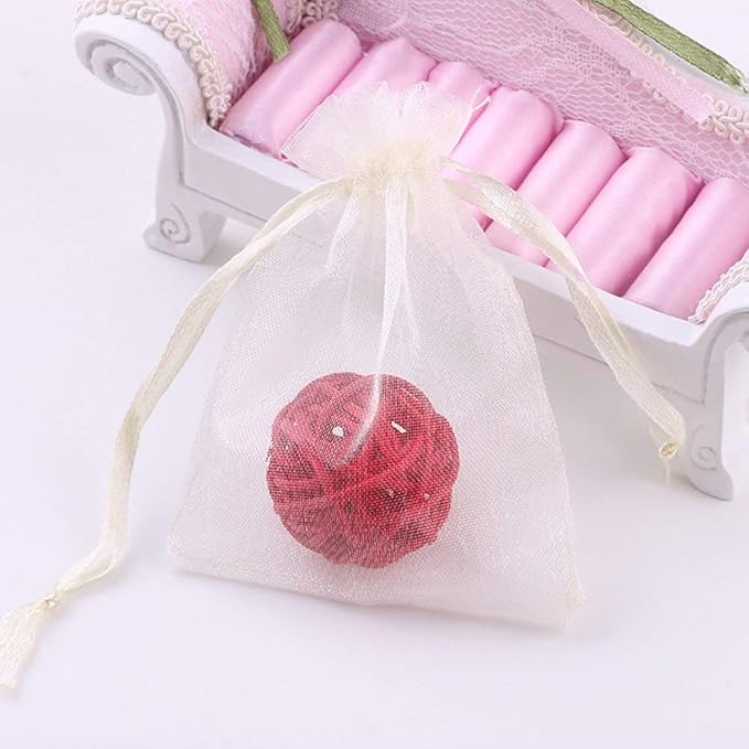 Wudygirl 100pcs Drawstring Organza Bags 5 x 7 Inch Ivory Packaging Seashell Pin Jewelry Lipstick Pouches Baby Shower Party Wedding Favor Decoration Cookies Candy Favor Bags(Ivory 5x7'')