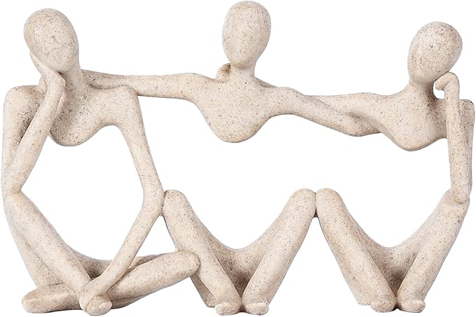 Thinker Statue Gold Decor Abstract Art Sculpture, Golden Resin Collectible Figurines for Home Living Room Office Shelf Decoration,Great Gifts Ideas (Conjoined Body-Sandstone)