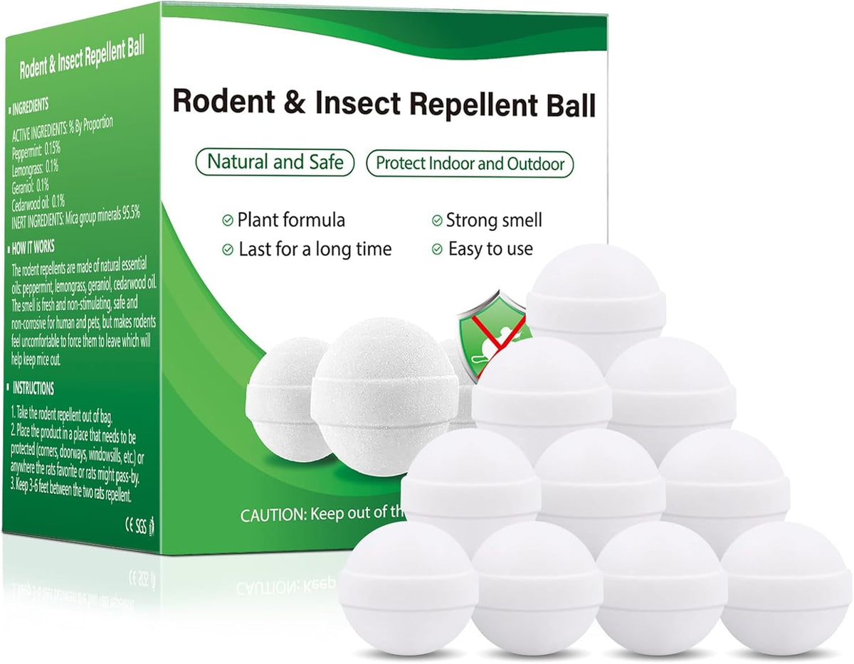 Mouse and Mice Repellent Indoor Outdoor, 10 Packs Moth Balls, Peppermint Balls for Rodent, Long-Lasting Squirrel Repellent, Safe for Human & Pets, Suitable for Home Storage Garage Car RV