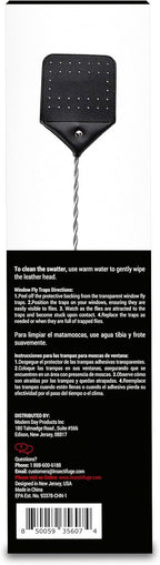 Leather Fly Swatter 2 Pack with 5 Window Fly Traps - Heavy Duty Fly Swatter Manual, Retractable Indoors Outdoors, Large Swatters Multi Pack Long Handle, MATA Moscas