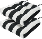 FUNHOME Outdoor Chair Cushions Set of 2,19 x19 Inch,Waterproof Tufted Patio Seat Cushions with Ties,Reversible,All Weather,Round Corner Wicker Chair Cushion for Outdoor Furniture(Black White)