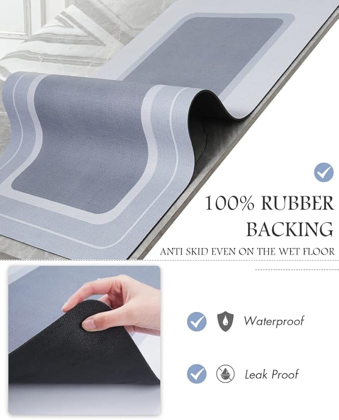 MontVoo-Bath Mat Rug Runner Long Bathroom Mat Rug Non Slip Super Absorbent Stain Resistant Quick Dry Thin Bathroom Rug Fit Under Door-Bath Mats for Bathroom Floor Bathtub Vanity-Bathmat 17"x59" Blue