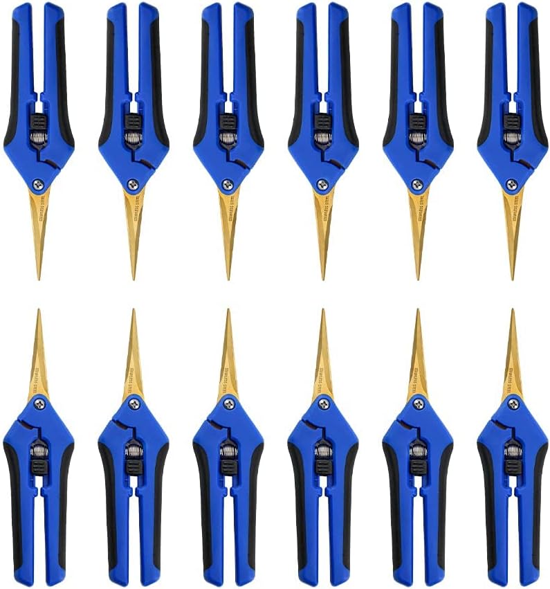 12 Packs Garden Pruning Shears with Curved Blades Trimming Scissors, Gardening Hand Pruning Snips Titanium Coated Precision Bonsai Pruning Shears, Convenient Flower Cutters(Blue)