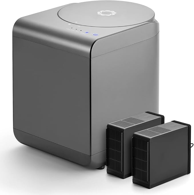 Airthereal Revive Electric Kitchen Composter, SHARKSDEN Tri-Blade, Turn Food Waste and Scraps into Dry Compost Fertilizer for Plants, R500 Gray