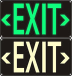 2Pack Photoluminescent Exit Sign Black, 14.25"x 7.5" Glow In The Dark Exit Signs Aluminum with 4pcs Removable Directional Arrows and Strong Adhesive Backing