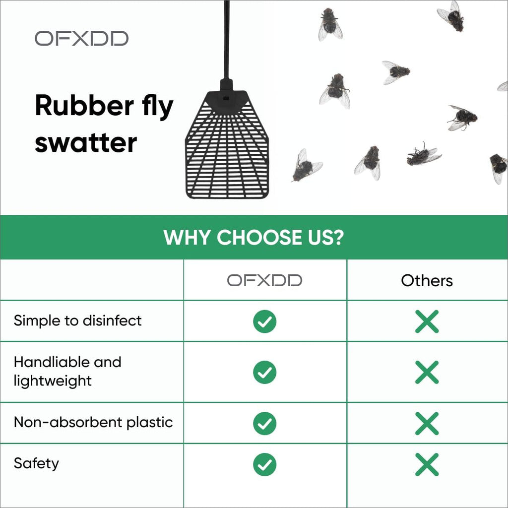 Rubber Fly Swatter, Long Fly Swatter Pack, Fly Swatter Heavy Duty (3 Pack) (Black)