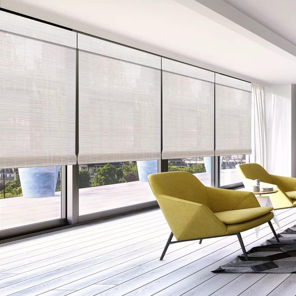 LETAU Cordless Wood Window Roller Shades, Bamboo Light Filtering Window Blinds for Outdoor Garden, Patio, Porch, Arbor, Pattern 11