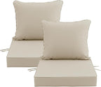 19x19 Inch Patio Chair Cushions Set of 2, Outdoor Furniture Cushions - Removable Cover, Water-Repellent, Fade-Resistant, Non-Slip Bottom & Straps, Replacement for Lawn, Porch & Deck Chair - Cream