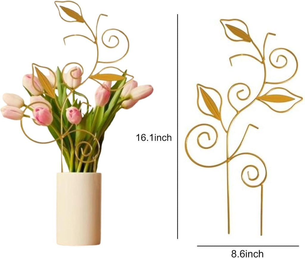 Decorative Metal Plant Trellis for Indoor Potted Plants – Leaf Shape Vine Support Stakes with 6 Plant Clips, Black/Green/Gold Garden Trellises for Climbing Plants, Vines (Black+Green+Gold 3pcs)