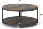 NSdirect 36 inches Round Coffee Table, Rustic Wooden Surface Top & Sturdy Metal Legs Industrial Sofa Table for Living Room Modern Design Home Furniture with Storage Open Shelf(Rustic Brown)