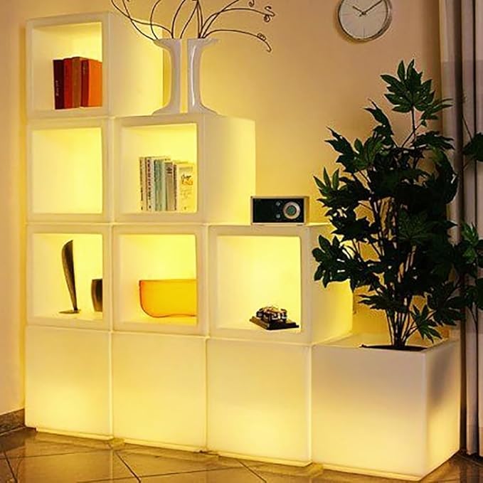 Mr.Go 16-inch SEMI-Storage LED Light Cube, Rechargeable RGB Color Changing Glowing Cube Cabinet Container End Table Ice Bucket Flower Pot Planter