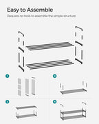 SONGMICS Shoe Rack, 2-Tier Shoe Organizer, Metal Storage Shelf, Upright or Upside Down, for 12-15 Pairs, Stackable, for Entryway, 11.8 x 36.2 x 13.4 Inches, Black ULSA12BK