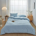 FACE TWO FACE Bedding Duvet Cover Set100% Washed Cotton Duvet Cover Linen Like Textured Breathable Durable Soft Comfy (Queen, Light Cyan)