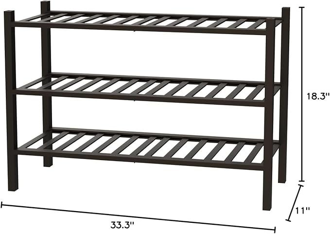 Long Shoe Rack, 3-Tier Bamboo Stackable Shoe Shelf Storage Organizer, Shoe Stand for Closet, Entryway and Hallway