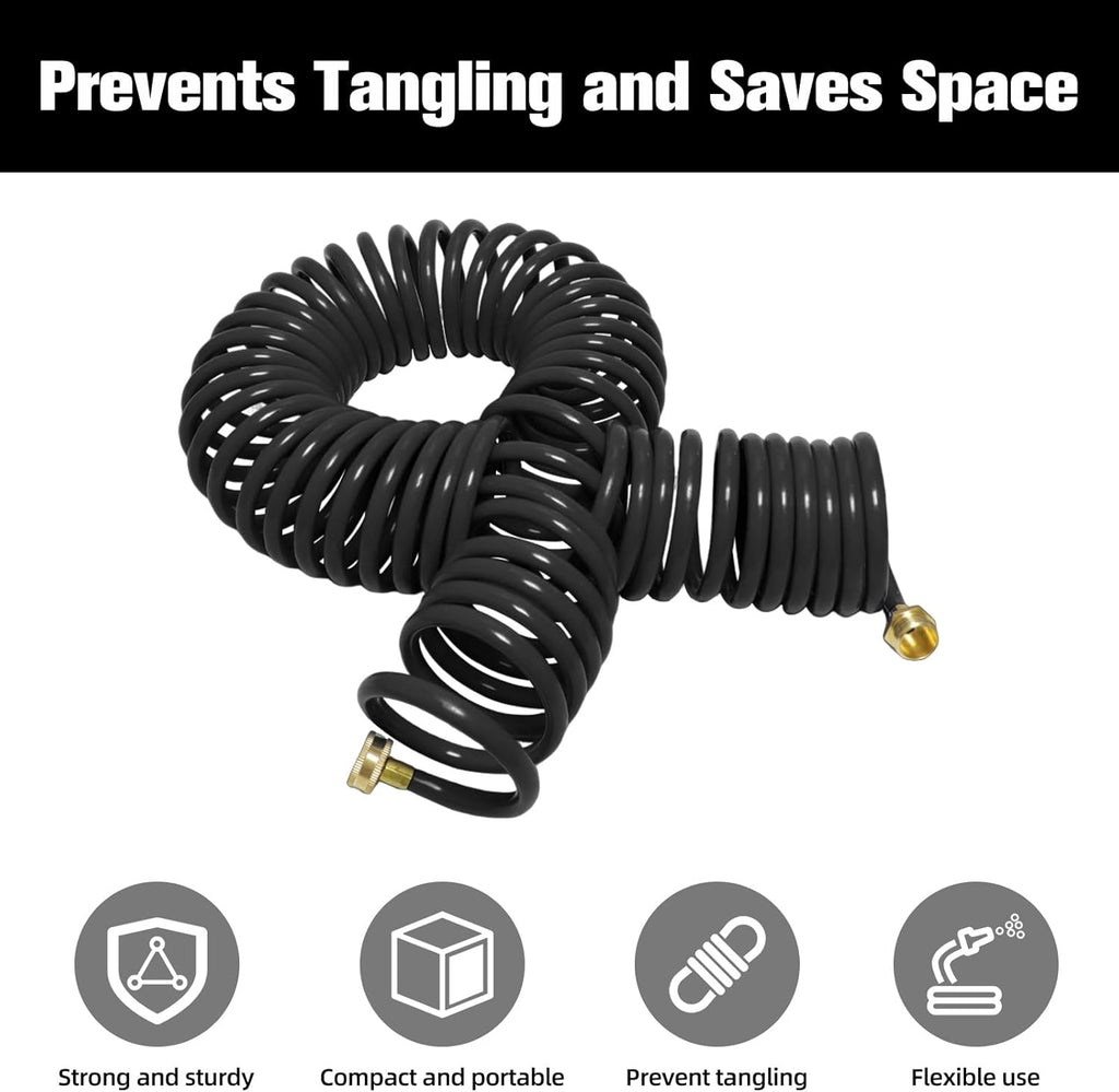 Coil Hose,3/8" EVA Coil Garden Hose 25 FT,Curly Water Hose Lightweight with Brass Connectors,Recoil Garden Hose Includes 8-Pattern Spray Nozzle for Boat, Yard, Patio, Green