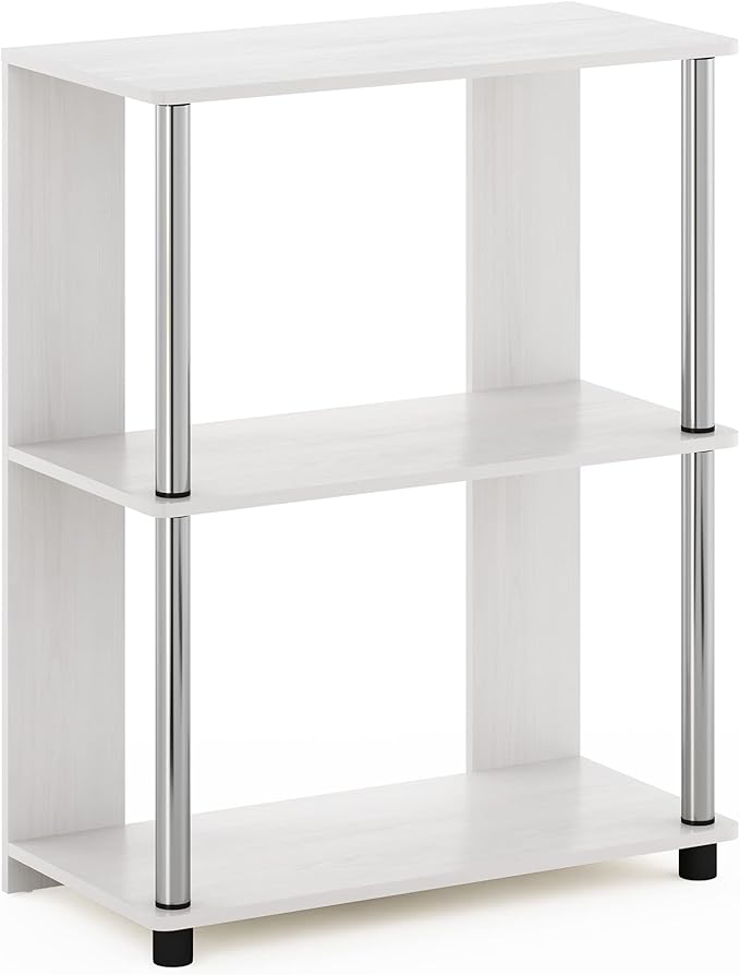 Furinno Jaya Simple Design 3-Tier Bookcase / Bookshelf / Display Rack with Stainless Steel Tubes, White Oak
