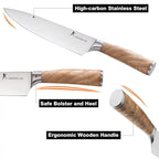 Natura Series 4 PCS Chef Knife Set with Gift Box, Ultra Sharp Kitchen Knives with Natural Wooden Handles